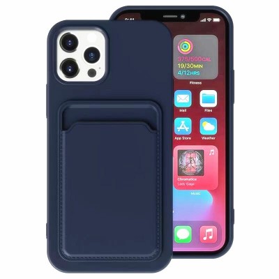 Husa TPU iPhone 12 / iPhone 12 Pro cu Buzunar pentru Card, Albastru Marine